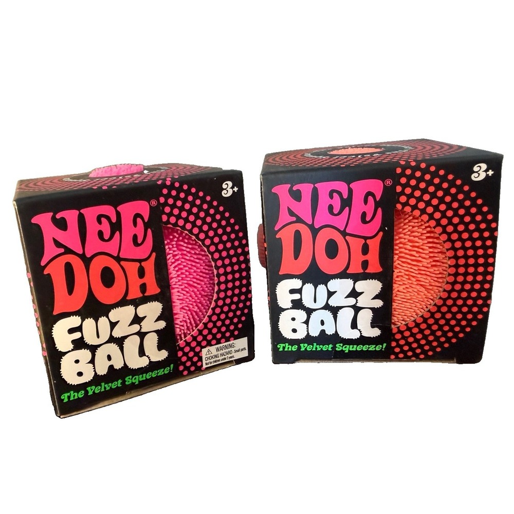 NeeDoh Fuzz Ball Lot of 2 Pink Orange Velvet Sensory Squishy Fidget Toys